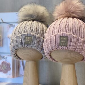 Merino Húfa með dúsk Bleik